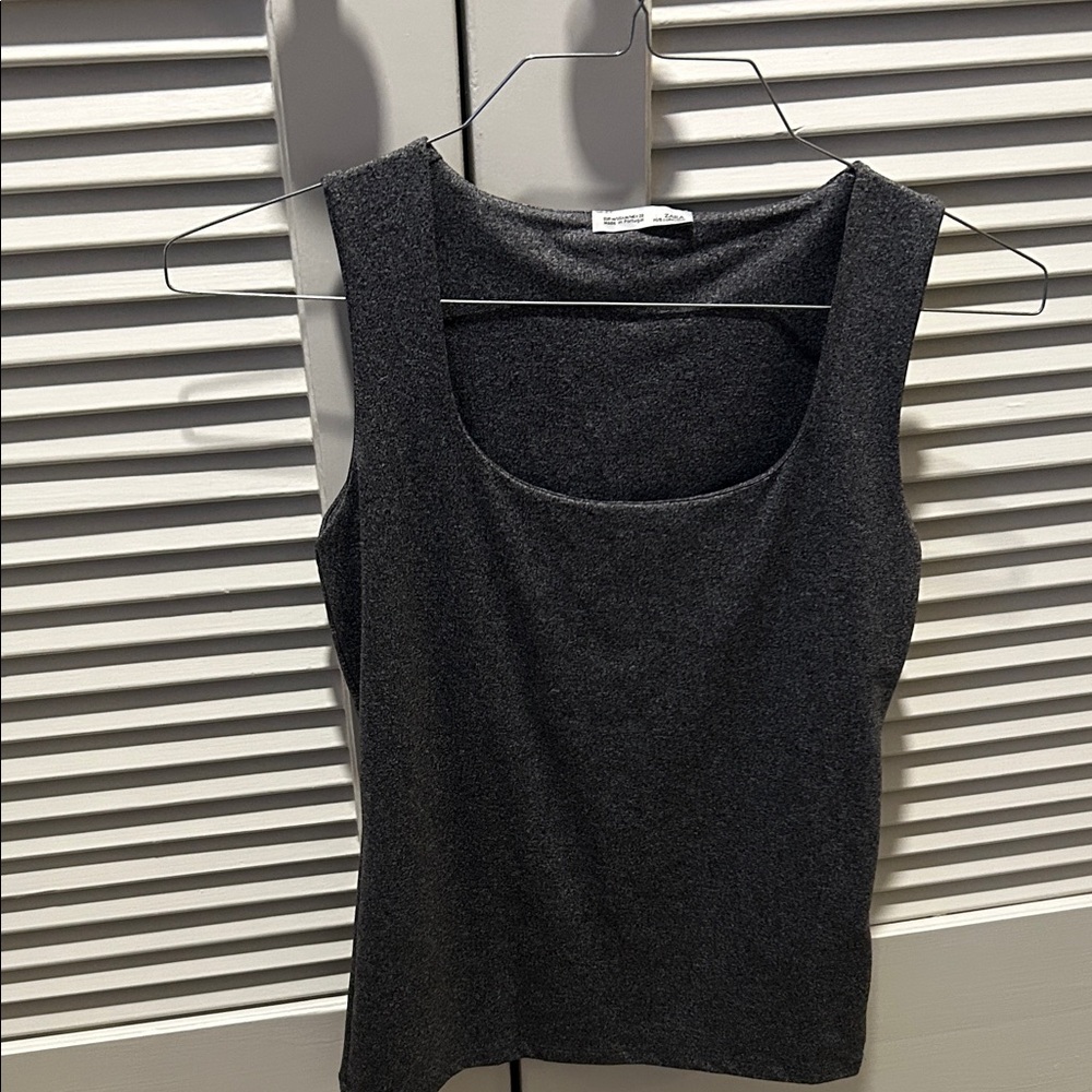 Zara Dark Charcoal Scoop Neck Tank Top